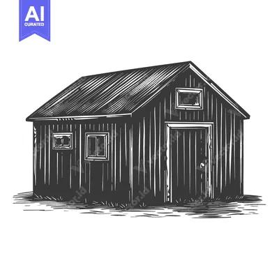 Popular premium asset: A rustic illustration of a small wooden shed in the field