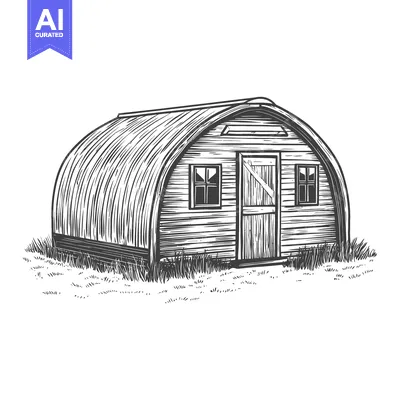 Aset premium populer: A black and white illustration of an arched roof building