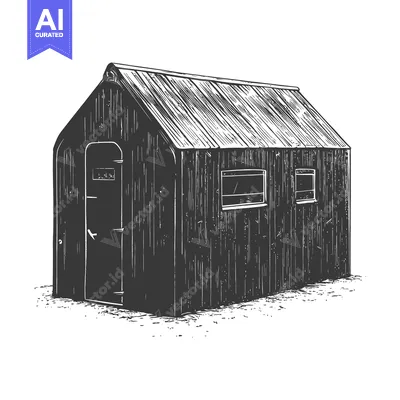 Premium design asset: A simple black and white sketch of a small wooden structure