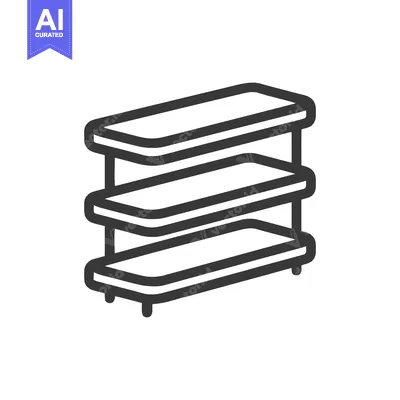 Minimalist Three-Tiered Shelf Icon with Rounded Edges and Legs
