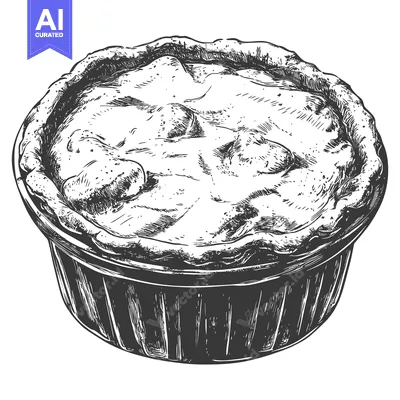Premium design asset: A detailed black and white sketch of a delicious small pie