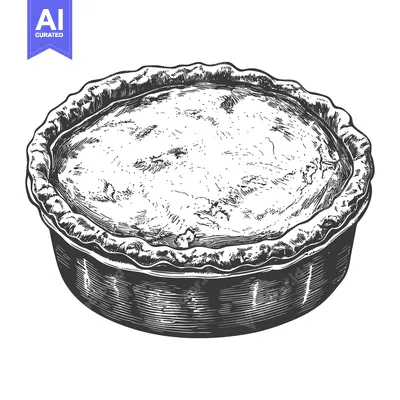 Premium design asset: A monochrome illustration of a freshly baked circular pie