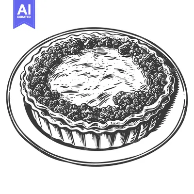 Aset desain premium: A drawn illustration showing a delicious looking pie on a plate
