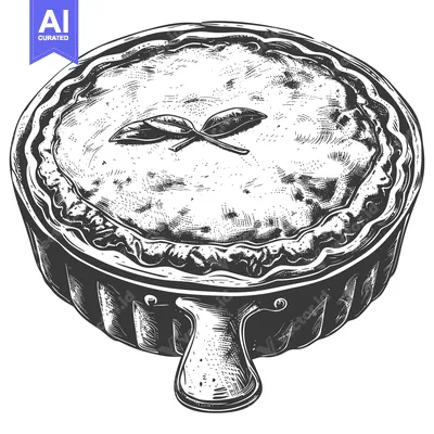 Aset premium populer: Delicious Baked Pie With Herbs Shown In Intricate Pen Illustration