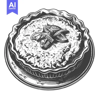 Aset premium populer: A round dessert pie featuring sliced fruit toppings on a plate