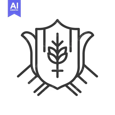 Aset premium populer: Shield with Wheat Plant and Two Curved Lines