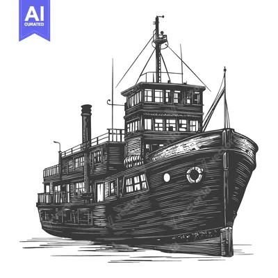 A detailed artistic illustration of a large vintage riverboat