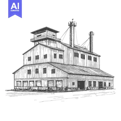 Popular premium asset: Detailed illustration of a large industrial factory or warehouse build