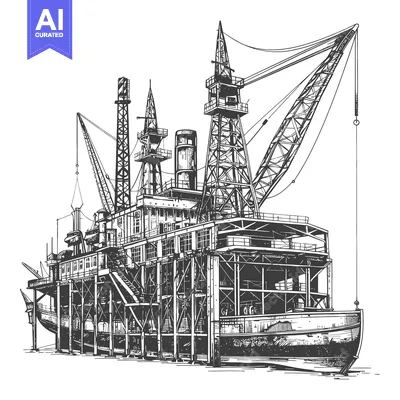 Popular premium asset: An intricate illustration of a ship with industrial structures