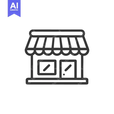 Minimalist Storefront Icon with Awning and Diagonal Lines on Doors