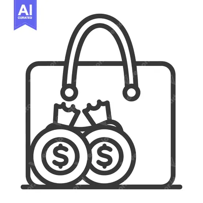 Aset desain premium: Shopping Bag Filled with Dollar Coins and Receipts