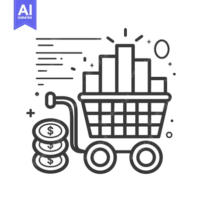 Shopping Cart Filled with Bar Graph and Coins