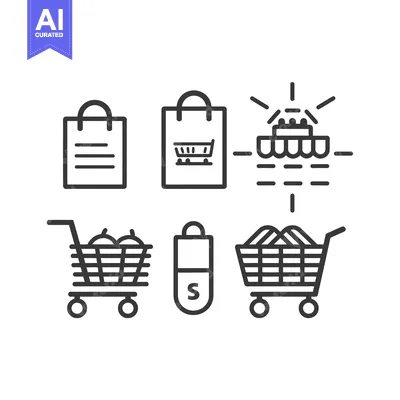 Shopping Cart Icons with Bags and Store