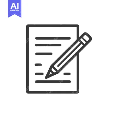 Aset desain premium: Minimalist Icon of Writing: Pencil on Lined Paper, Dark Gray Outline