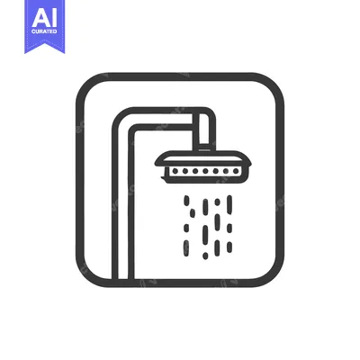 Minimalist Shower Head Icon with Water Droplets in Square Frame