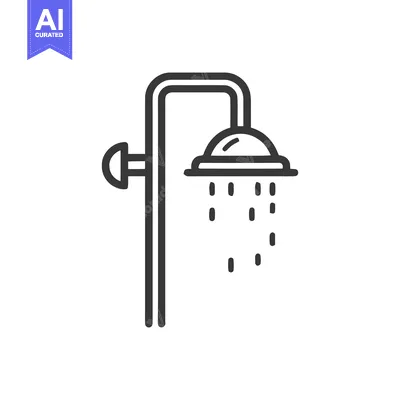 Minimalist Shower Head Icon with Water Droplets, Outline Style