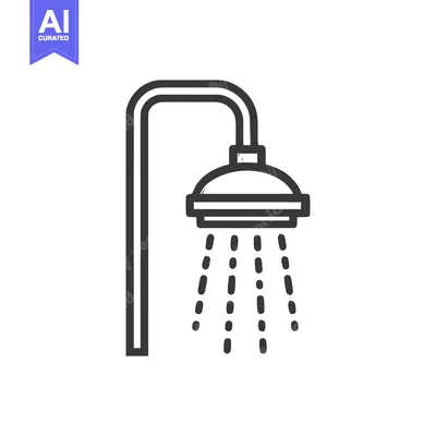 Minimalist Shower Head Icon with Water Droplets in Black and White