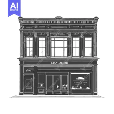 Detailed illustration depicting a two story building with architectura