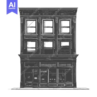 A detailed illustration depicting a vintage building facade design