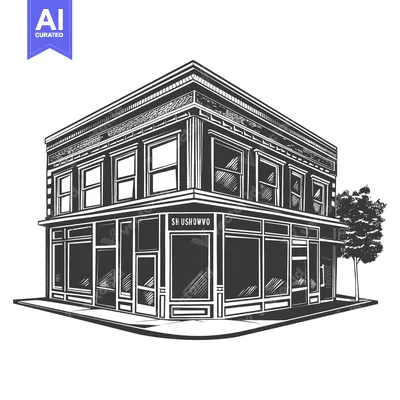 Popular premium asset: A black and white artistic drawing of a corner building