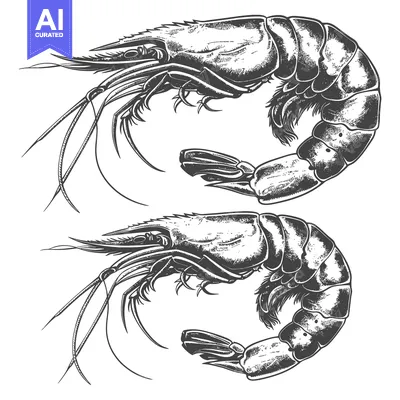 Two Detailed Illustrations of Shrimp on a White Background