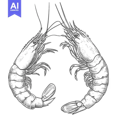 Popular premium asset: Two Drawn Gray Shrimp Depicted in a Detailed Artistic Illustration