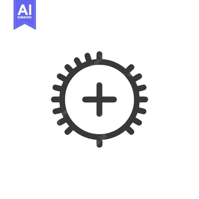Minimalist Icon: Spiked Circle with Plus Sign Center, Flat Design