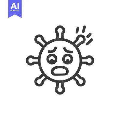 Sad Coronavirus Icon: Simple Line Art of a Virus with a Frowning Face