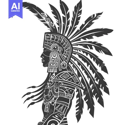 Aset desain premium: Side Profile of a Native American Warrior with Elaborate Headdress and