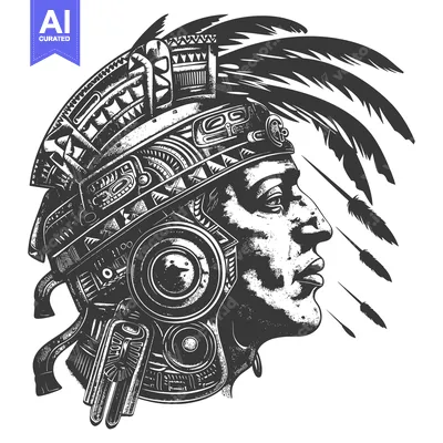 Aset premium populer: Side Profile of an Indigenous Person Wearing a Feathered Headdress