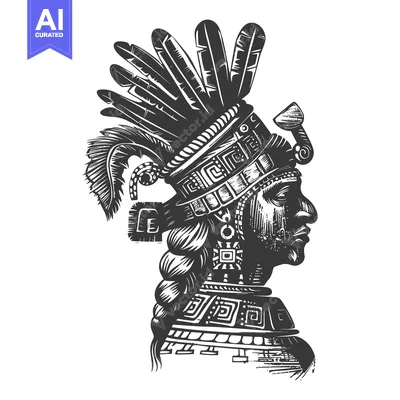 Aset desain premium: Side Profile of an Indigenous Person Wearing a Feather Headdress