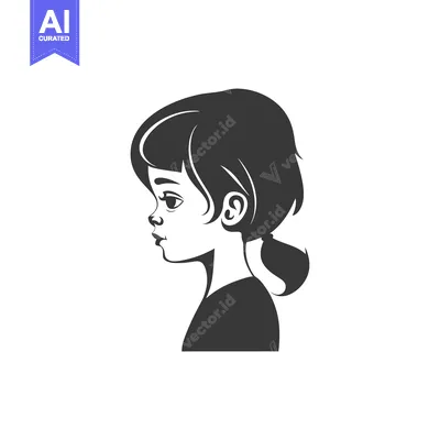 Aset premium populer: Side Profile of a Young Girl with Black Hair