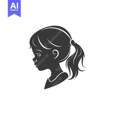Aset desain premium: Side Profile Silhouette of a Girl with Hair Tied Up