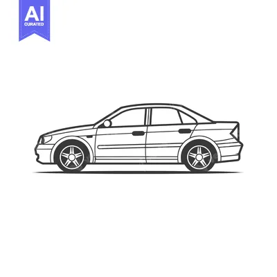 Aset desain premium: Side View Line Art Illustration of a Car