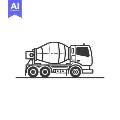 Side View Line Art Illustration of a Cement Mixer Truck