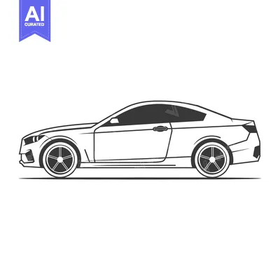 Side View Line Drawing of a Modern Coupe Car