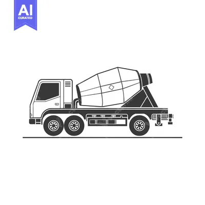 Side View of a Black and White Concrete Mixer Truck