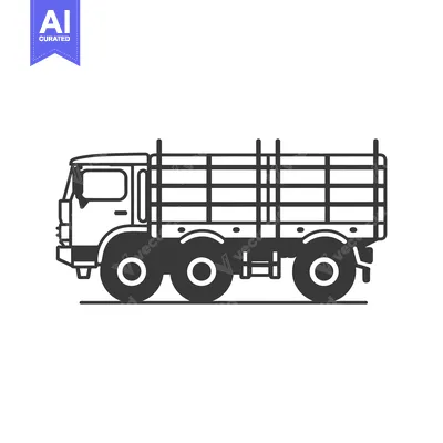 Aset desain premium: Side View of a Cargo Truck with a Wooden Bed