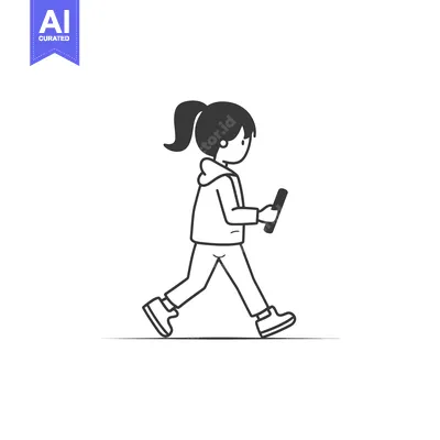 Aset desain premium: Side View of a Girl Walking with a Phone in Hand