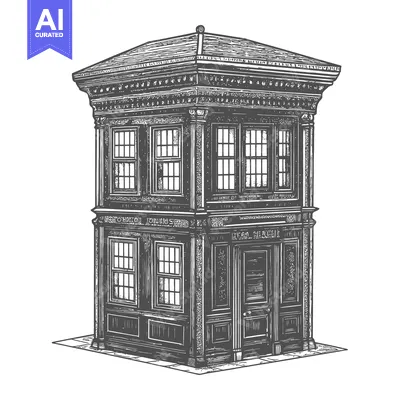A Detailed Illustration Depicting a Historic Two Story Building