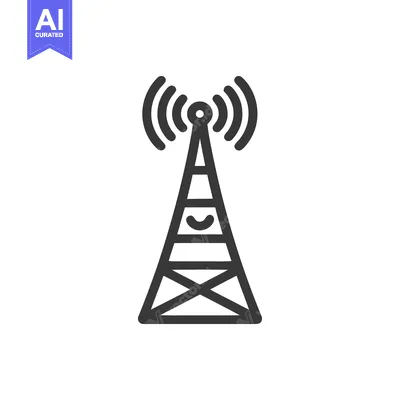 Minimalist Radio Tower Icon with Signal Waves and Geometric Design