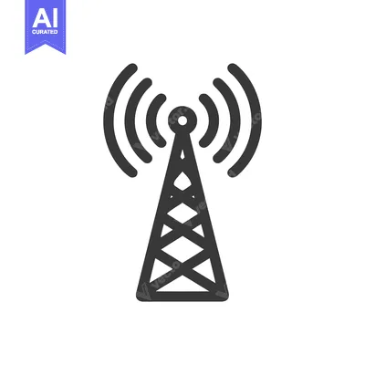 Minimalist Icon of a Radio Tower with Signal Waves