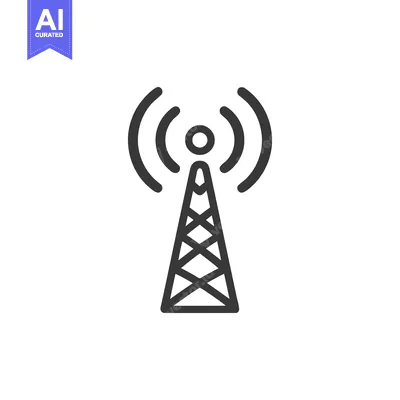 Minimalist Radio Tower Icon with Signal Waves on White Background