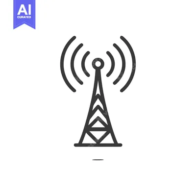 Minimalist Icon of a Radio Tower with Signal Waves, Isolated on White