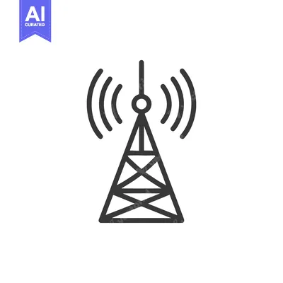 Minimalist Radio Tower Icon with Signal Waves, Outline Style
