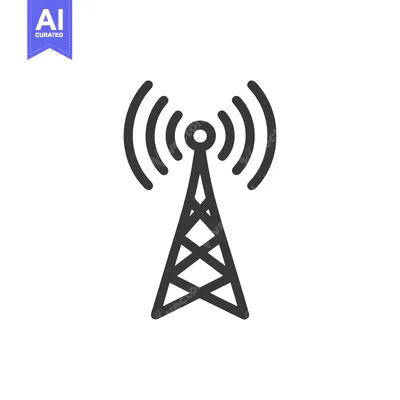Minimalist Communication Tower Icon with Signal Waves on White Backgro
