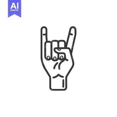 Rock On Hand Gesture Icon, Heavy Metal Sign, Outline Style