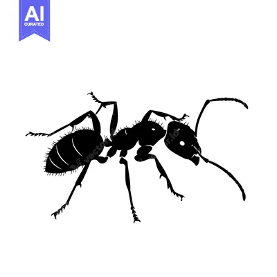 Black and White Silhouette of an Ant with Six Legs