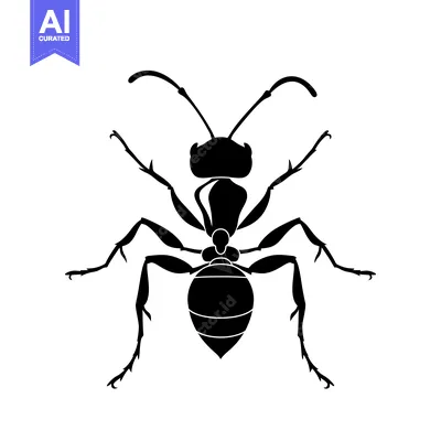 Aset desain premium: Black Silhouette of an Ant with Six Legs and Antennae
