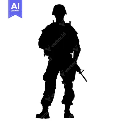 Silhouette of a Soldier in Full Gear with a Weapon